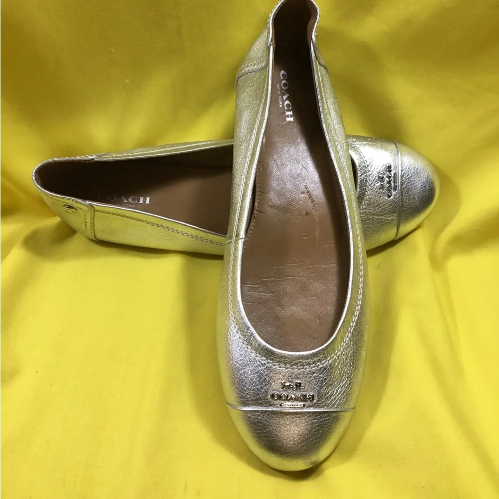 COACH Metallic Silver Leather Ballet Flats SZ 8 gently used